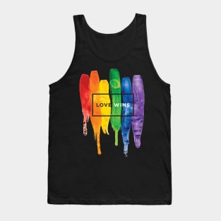 Watercolor LGBT Love Wins Rainbow Paint Typographic Tank Top